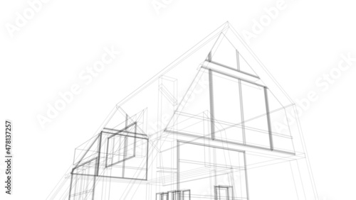 House architecture sketch vector 3d illustration