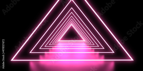 3D abstract background with neon lights. neon tunnel .space construction . .3d illustration3