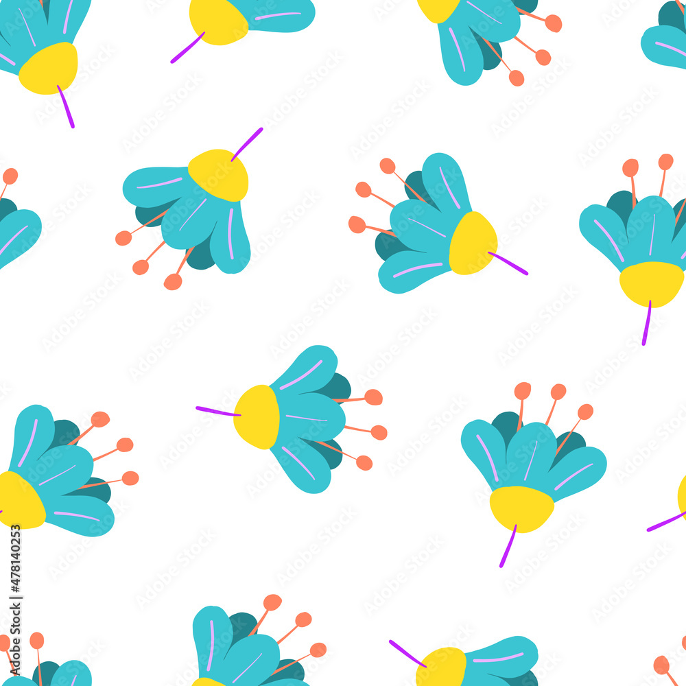 Abstract floral seamless pattern. Modern and contemporary flowers and plants vector illustration.  Social media posts, fabric, and fashion, gift and wrapping paper, card design, etc. 2022 Colors