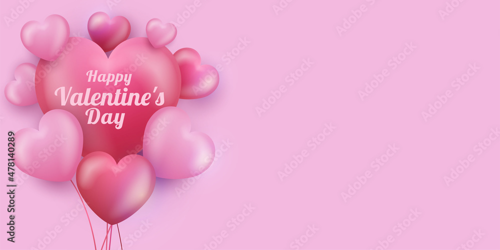 Realistic banner romantic Valentines day with text space