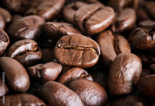 Close up of Roasted Coffee bean with selective focus