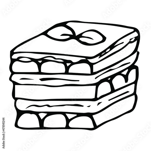 Tiramisu vector illustration, hand drawing doodle