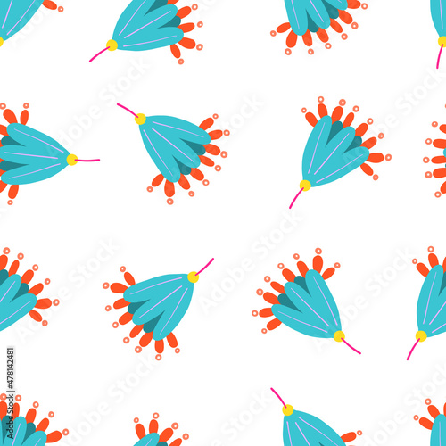 Abstract floral seamless pattern. Modern and contemporary flowers and plants vector illustration. Social media posts, fabric, and fashion, gift and wrapping paper, card design, etc. 2022 Colors