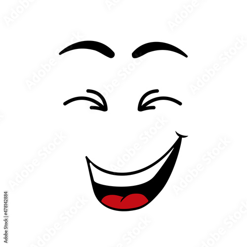 Face laugh. Smiley, funny icon. Face with eyes, tongue and mouse with emoji. Happy and smile emoticon. Cartoon character. Isolated vector illustration
