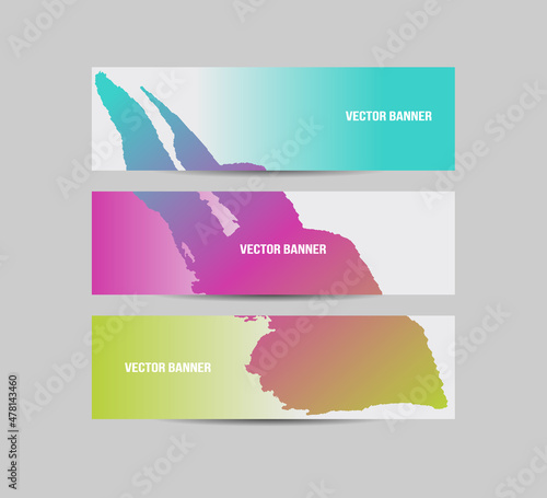 Three colorful vector stickers labels tags with a brush stroke hand painted background