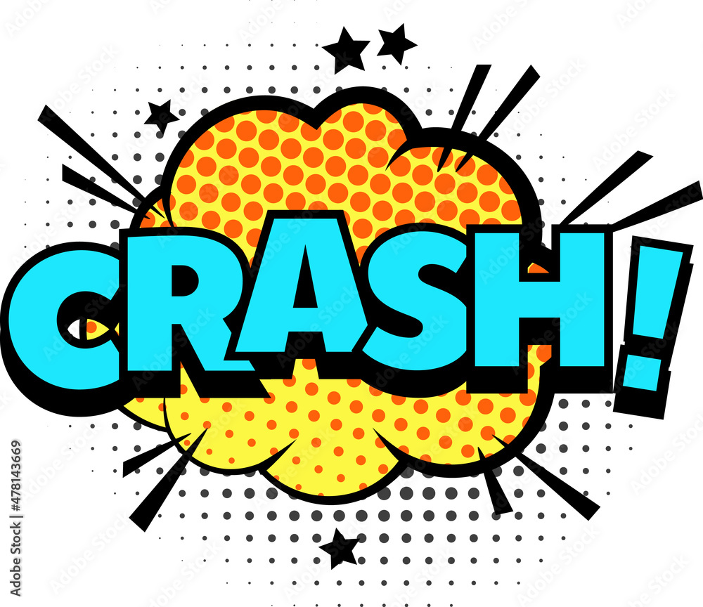 Crash sound illustrated for comic magazine, pop art dot style. Vector