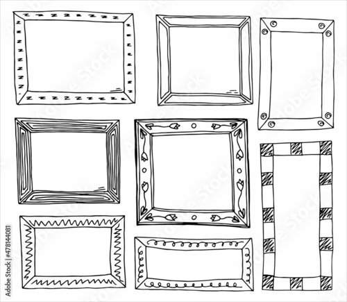 Set of frames in hand drawn doodle style