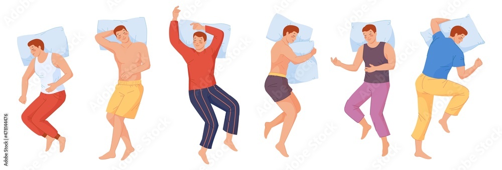 custom made wallpaper toronto digitalMan sleep in bed. Male sleeping poses, vector illustration