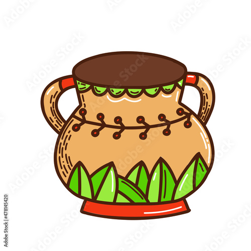 jug of milk. doodle style kitchenware. hand drawn vase with cherry ornament