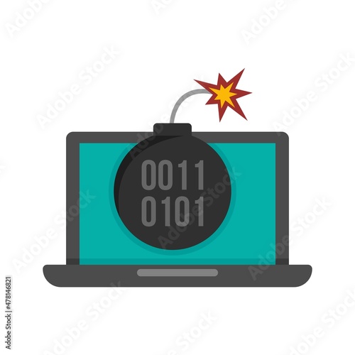 Laptop fraud bomb icon flat isolated vector