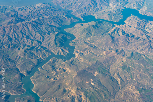 Aerial photo of the Euphrates and the Keban Dam in the east of Turkey in Anatolia. Euphrates is the longest and one of the most historically important rivers of Western Asia