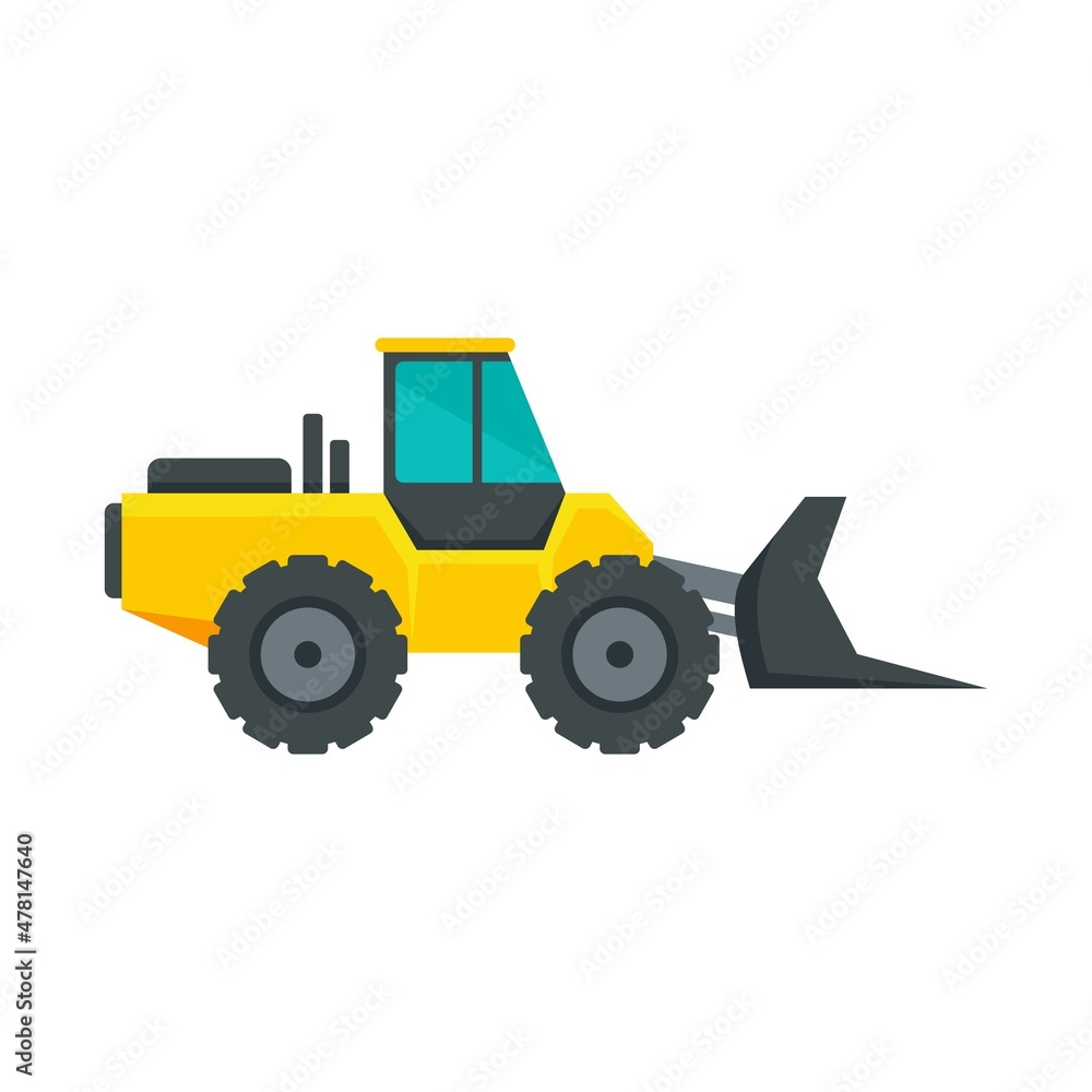 Machinery bulldozer icon flat isolated vector