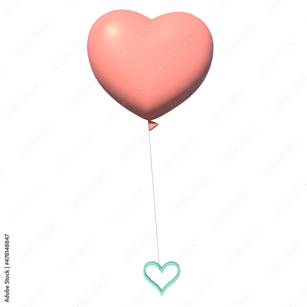 heart shaped balloon 2-white background 3D Rendering Ilustracion 3D