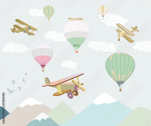 Obraz dekoracja ścienna z balonami do pokoju dziecinnego.