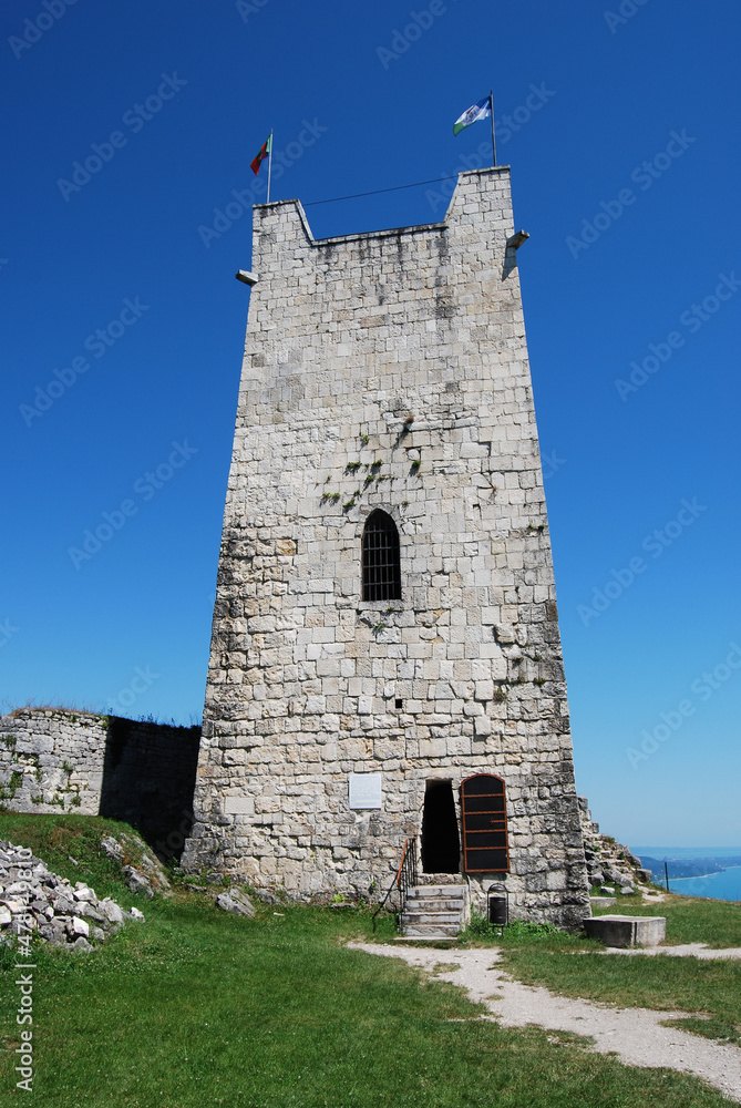 The defensive tower of the Anakopian Fortress. Ancient ruins. Medieval structure. Fortress in New Athos. Iverskaya Mountain.