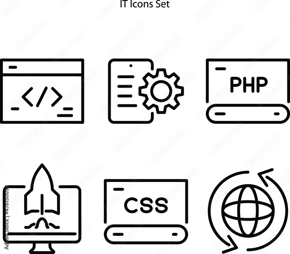 IT technology line icons. Set of Hosting, Computing data and File storage icons. Archive, Download, Sync technology, Web server, Storage access. Line icon set. IT technology line icons. Set of Hosting, Computing data and File storage icons. Archive, Download, Sync technology, Web server, Storage access. Line icon set.