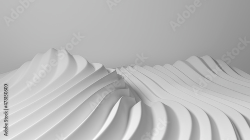 Elegant white background with curved wave lines. 3d render illustration