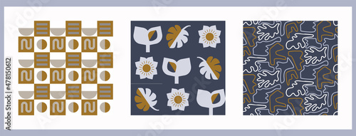 Masculine geometric digital papers collection. Classic retro geo shape seamless pattern texture. Repeatable set of men gift wrap design in vector.