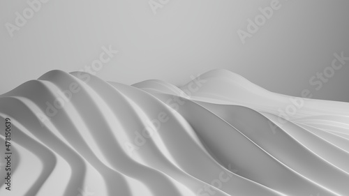 Elegant white background with curved wave lines. 3d render illustration