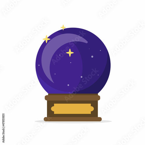 Magic crystal ball isolated on white background. Glass spheres standing on wooden base. Esoteric concept, Vector stock