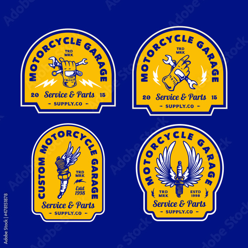 Set of Various Vintage Motorcycle Garage Logo Badge