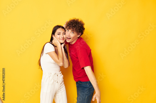 teenagers together posing emotions close-up isolated background unaltered