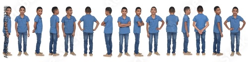 Fotografie, Obraz various poses of the same boy from behind on white background