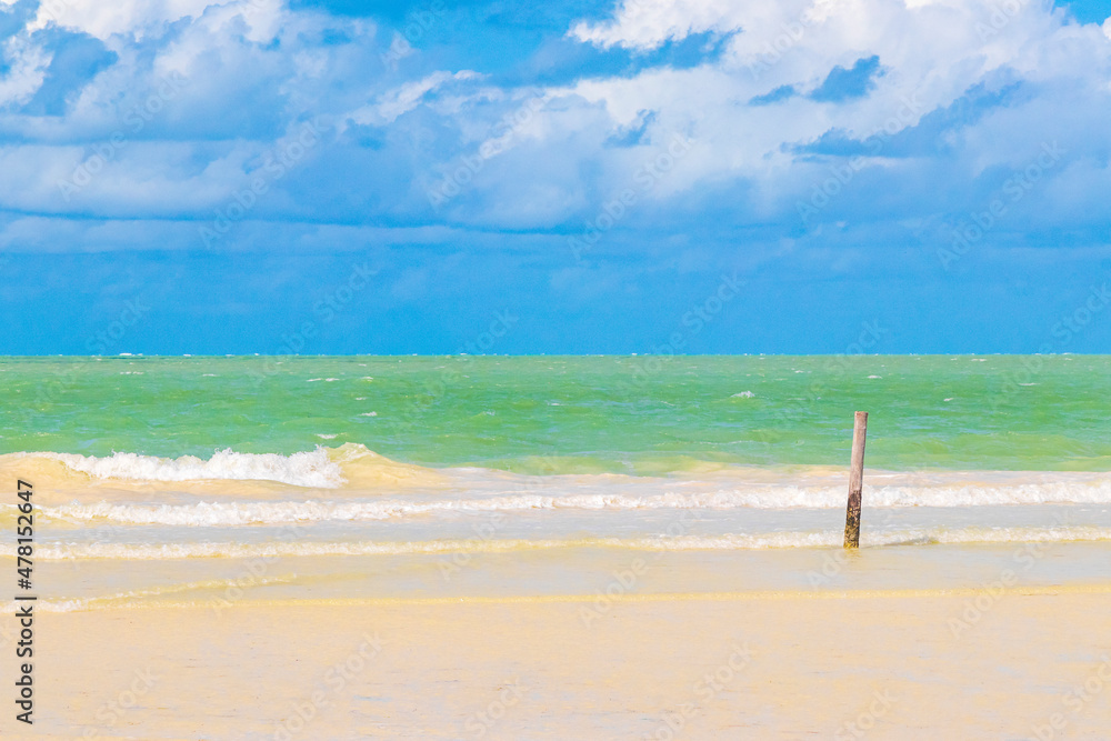 Beautiful Holbox island beach sandbank panorama turquoise water waves Mexico. Beautiful Holbox island beach sandbank panorama turquoise water waves Mexico.