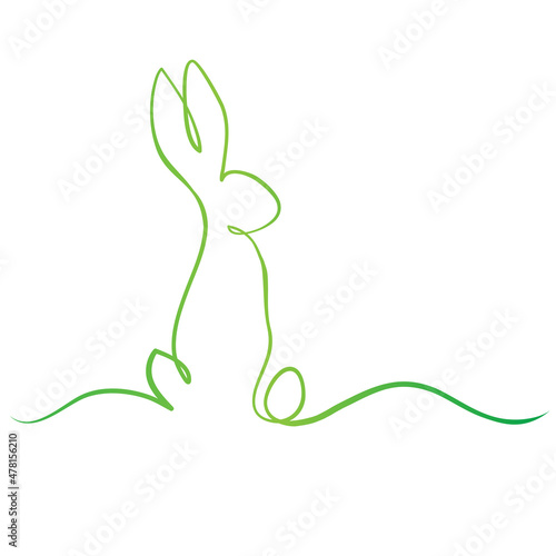 Color easter eggs and rabbit one line banner hand drawn for holiday card design