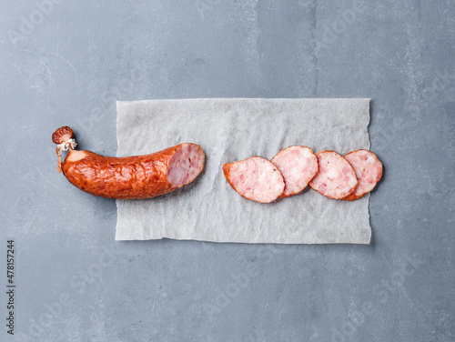 salami on a gray background
