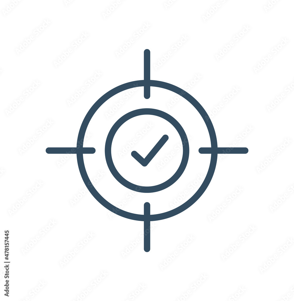 Crosshair with tick icon for web, mobile and infographics. Vector dark grey icon isolated on light white background.