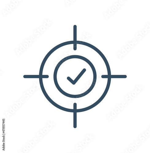 Crosshair with tick icon for web, mobile and infographics. Vector dark grey icon isolated on light white background.