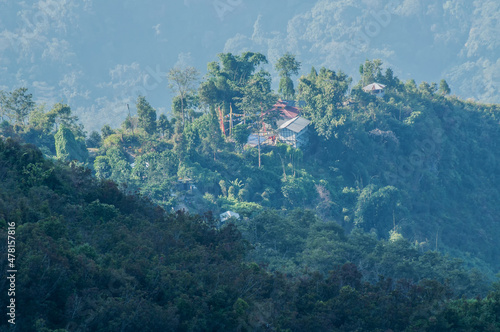 Monastery with Himalayan forest background, Silerygaon Village, Sikkim photo