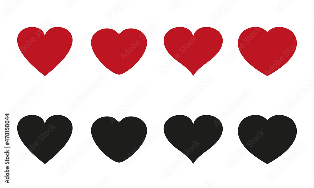 Love symbol icon set. Red and black hearts. Different shapes Romantic Valentine abstract heart collection Love symbol icon set. Red and black hearts. Different shapes Romantic Valentine abstract heart collection