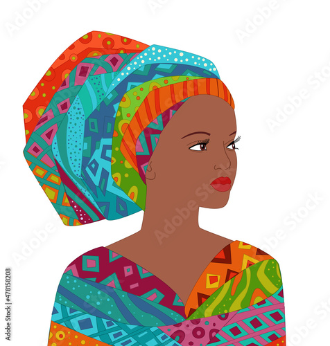 Portrait of beautiful young woman in colorful ethnic dress. Pret