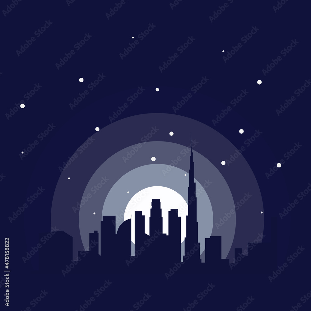 dubai city with  moon colorful logo vector icon ilustration design