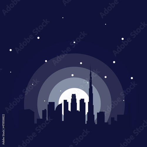 dubai city with  moon colorful logo vector icon ilustration design