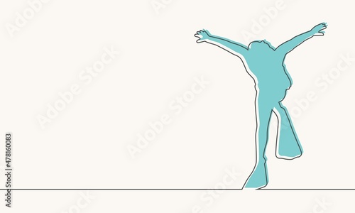 Diving sport concept. Thin line style silhouette of diver.
