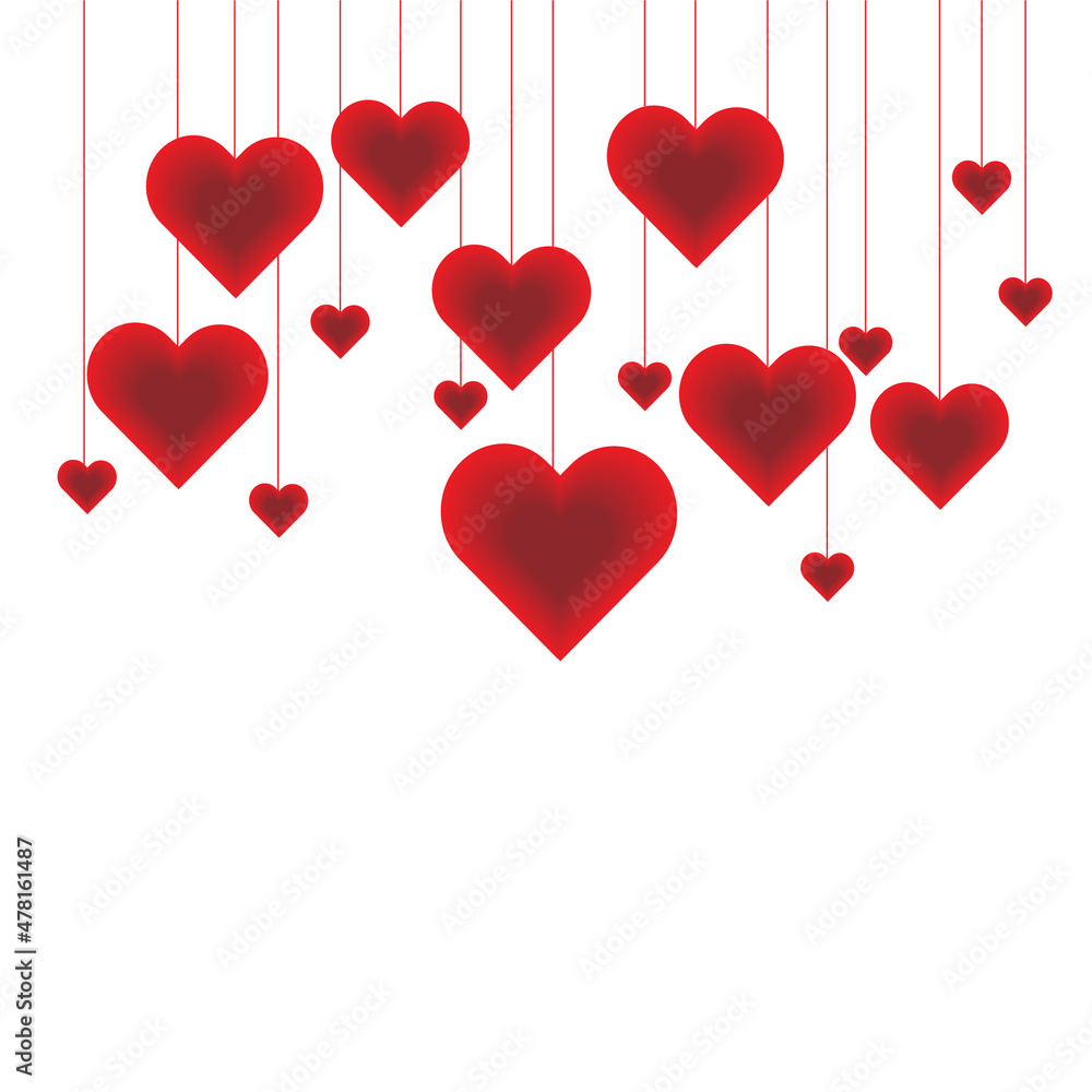 red hearts Romantic whtie background vector valentines day.