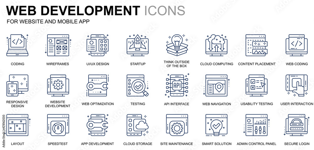 Simple Set Web Disign and Development Line Icons for Website and Mobile Apps. Contains such Icons as Coding, App Development, Usability. Conceptual color line icon. Vector pictogram pack. Simple Set Web Disign and Development Line Icons for Website and Mobile Apps. Contains such Icons as Coding, App Development, Usability. Conceptual color line icon. Vector pictogram pack.