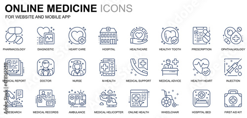 Simple Set Healthcare and Medical Line Icons for Website and Mobile Apps. Contains such Icons as Ambulance, First Aid, Research, Hospital. Conceptual color line icon. Vector pictogram pack.