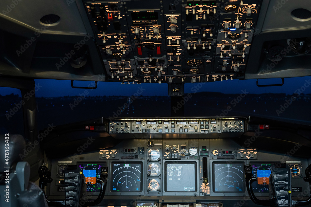 General View Of The Empty Cockpit Cockpit Commercial Flight Simulator For Flight Training Stock Photo Adobe Stock General View Of The Empty Cockpit Cockpit Commercial Flight Simulator For Flight Training Stock Photo Adobe Stock