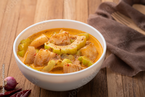 Dried Bitter Gourd Curry with Pork belly,Thai food