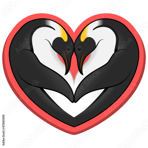 Illustration of penguins in a heart shape