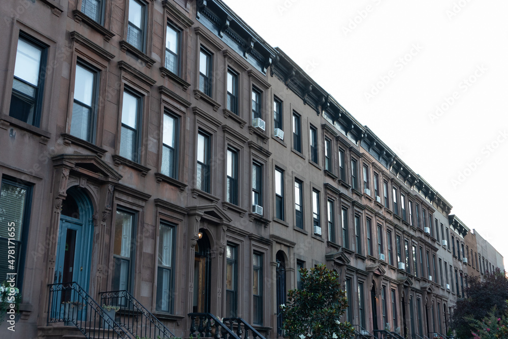 Long Row of Beautiful Old Residential Buildings in Carroll Gardens Brooklyn of New York City