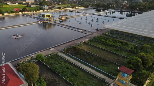 Aerial view wastewater treatment plant. Filtration of dirty water or waste water located in Bantul, Yogyakarta, Indonesia photo
