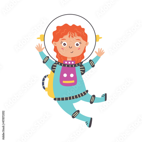 Girl astronaut in a suit and helmet