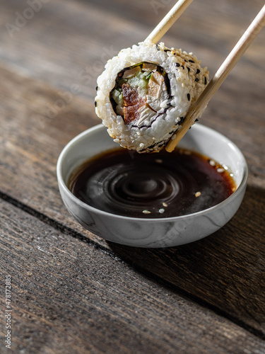 sushi and soy sauce
