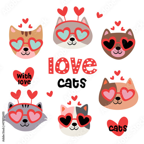 set of isolated  valentine cat heads part 2