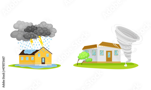 Natural Cataclysms with Thunderstorm and Tornado Vector Set